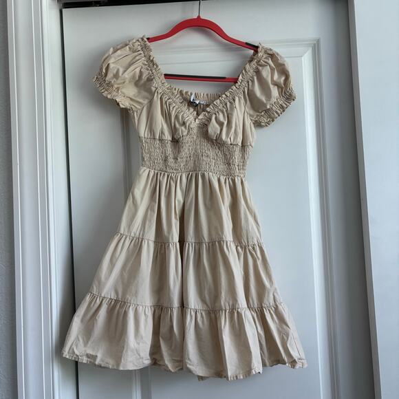 Princess Polly Daniela Mini Dress Sz XS Beige Milkmaid Prairie Babydoll - Picture 2 of 12